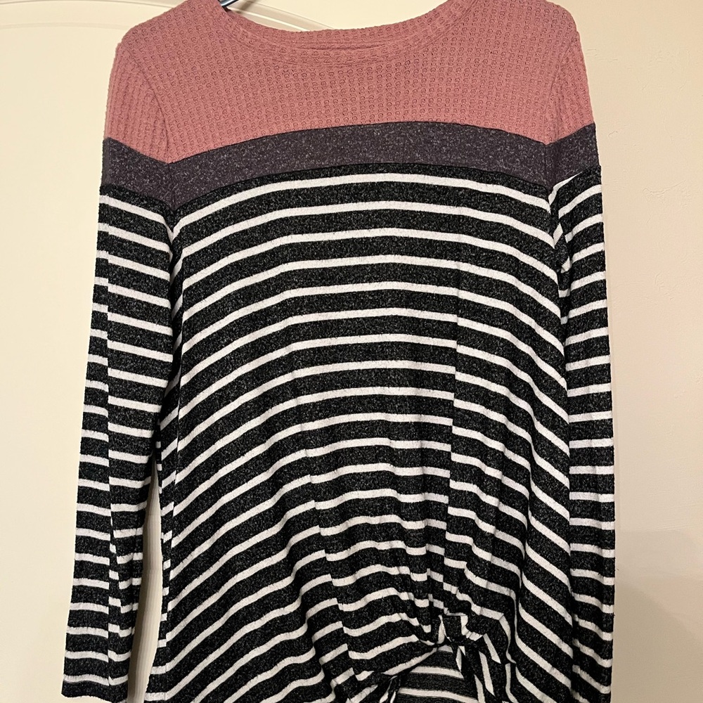Maurices Pink and Black Striped Long Sleeve Top